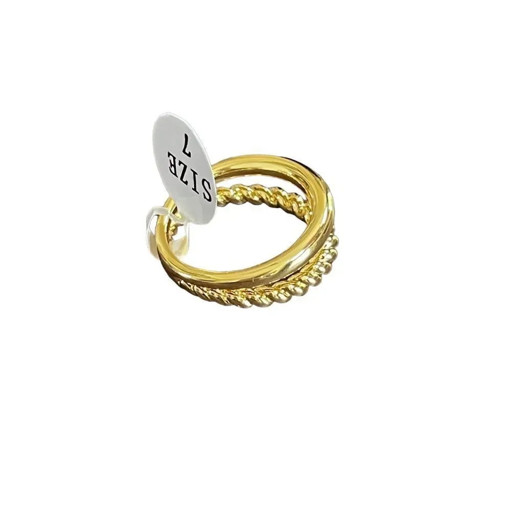 NWT double row gold tone costume ring size 7